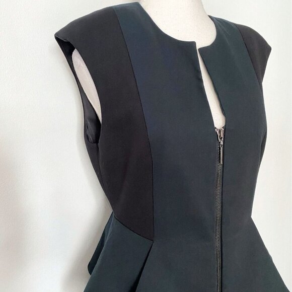 TED BAKER JUMANA BLACK FOREST GREEN COLORBLOCK PEPLUM ZIP UP MIDI DRESS - M - Picture 6 of 10